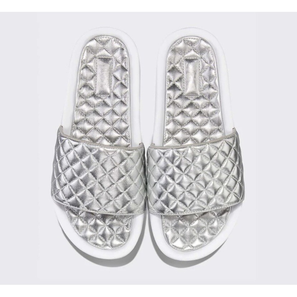 APL Slide Athletic Propulsion Labs Silver Sandal Quilted NEW Women's 7 New $220 - Picture 2 of 9